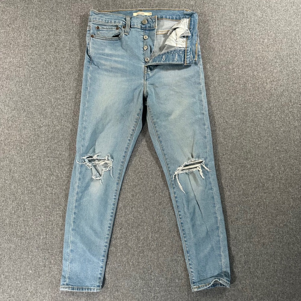 Levis Wedgie Skinny Jeans Womens 28 Light Wash Distressed High Rise Denim Pants